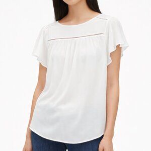 Banana Republic Factory Loose Fit Sheer Flutter Short Sleeve White Top Size XS